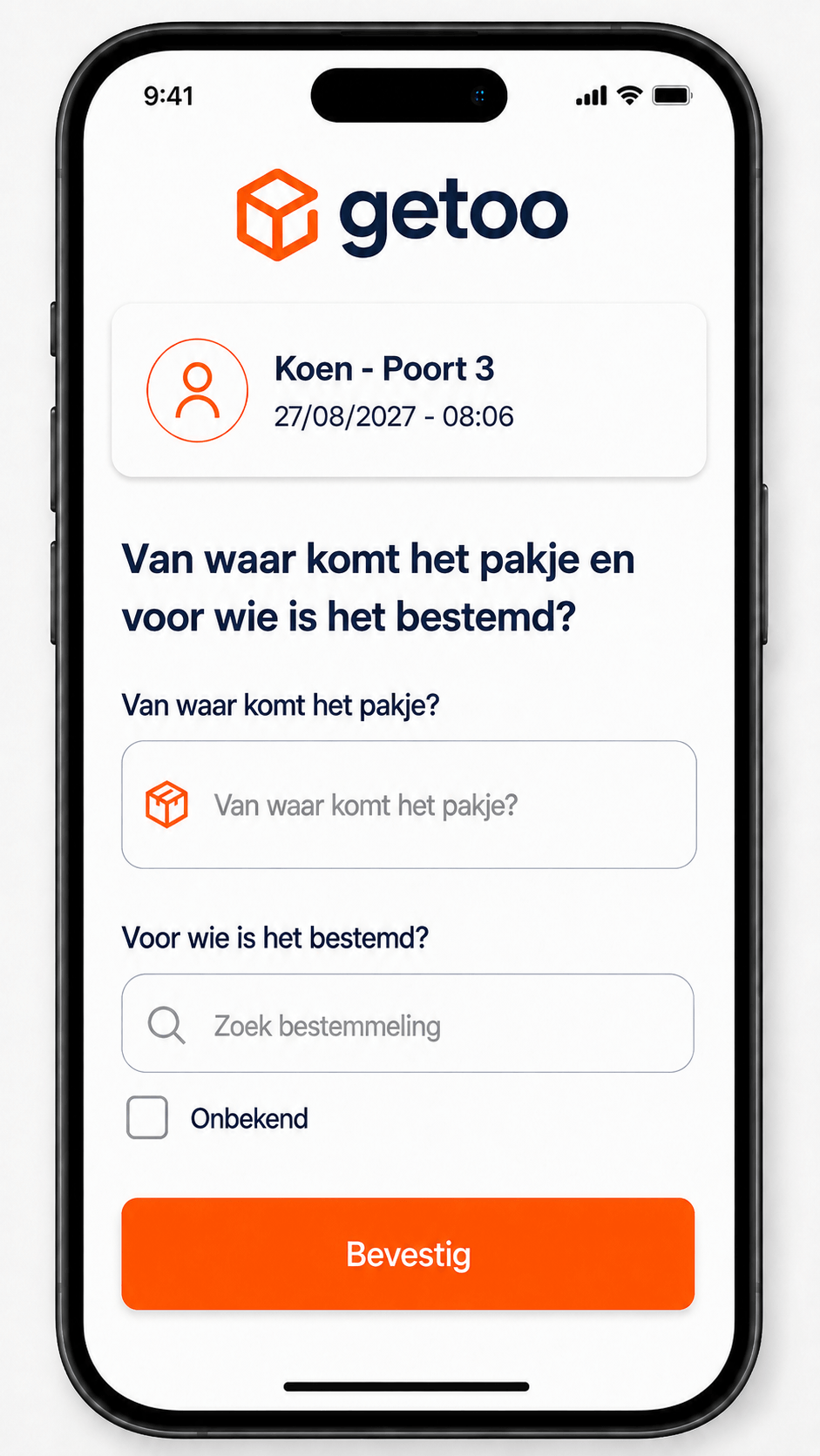 Koen registreert een pakje aan Poort 3