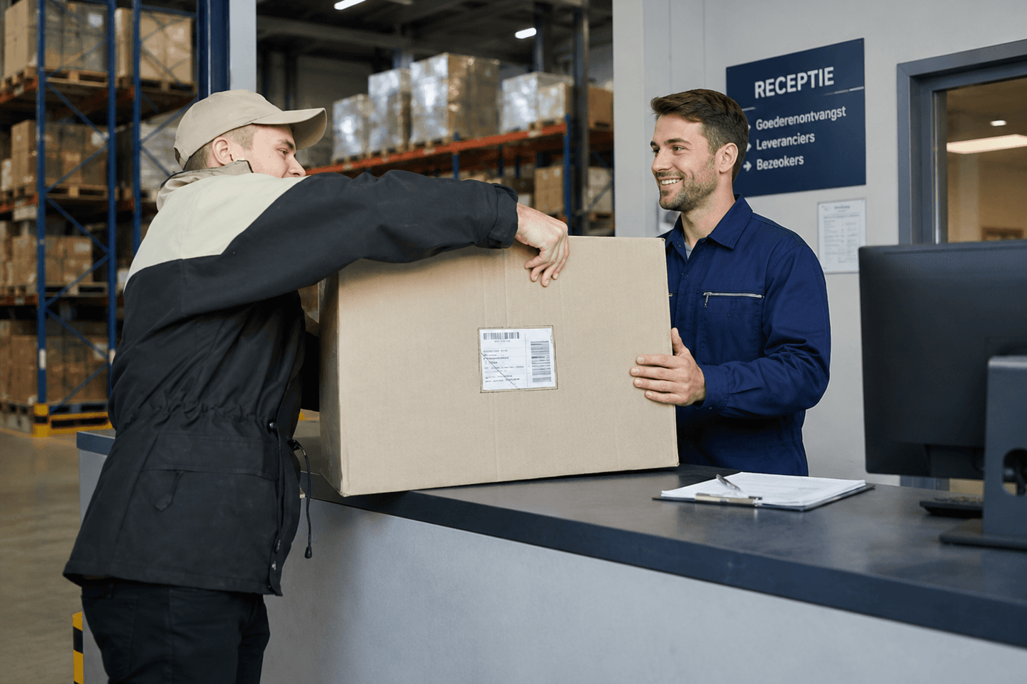 Pakje wordt afgeleverd aan het magazijn