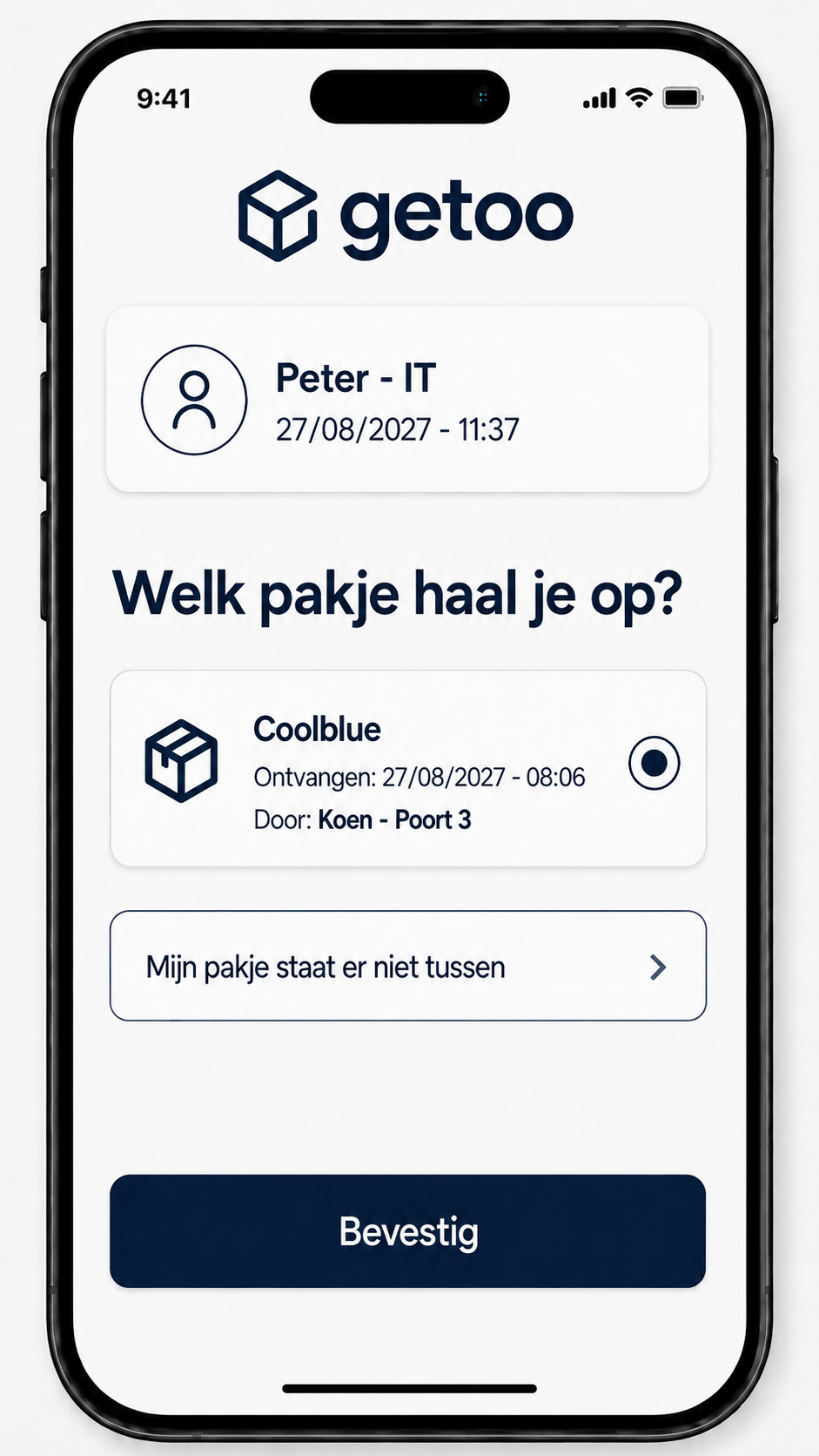 Peter haalt zijn pakje op