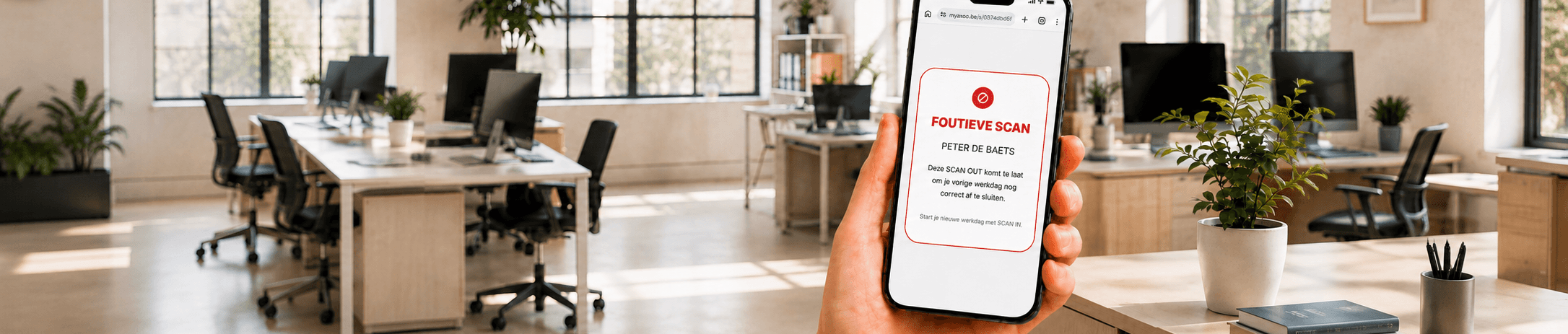 Axoo foutieve scan op smartphone in een kantooromgeving