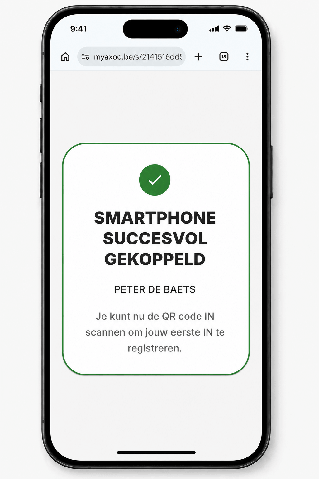 Stap 2: smartphone succesvol gekoppeld aan de werknemer in Axoo