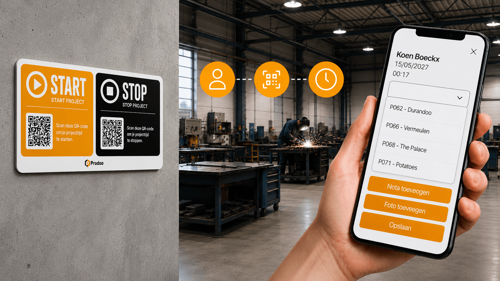 Prodoo ScanTag en projectselectie op smartphone