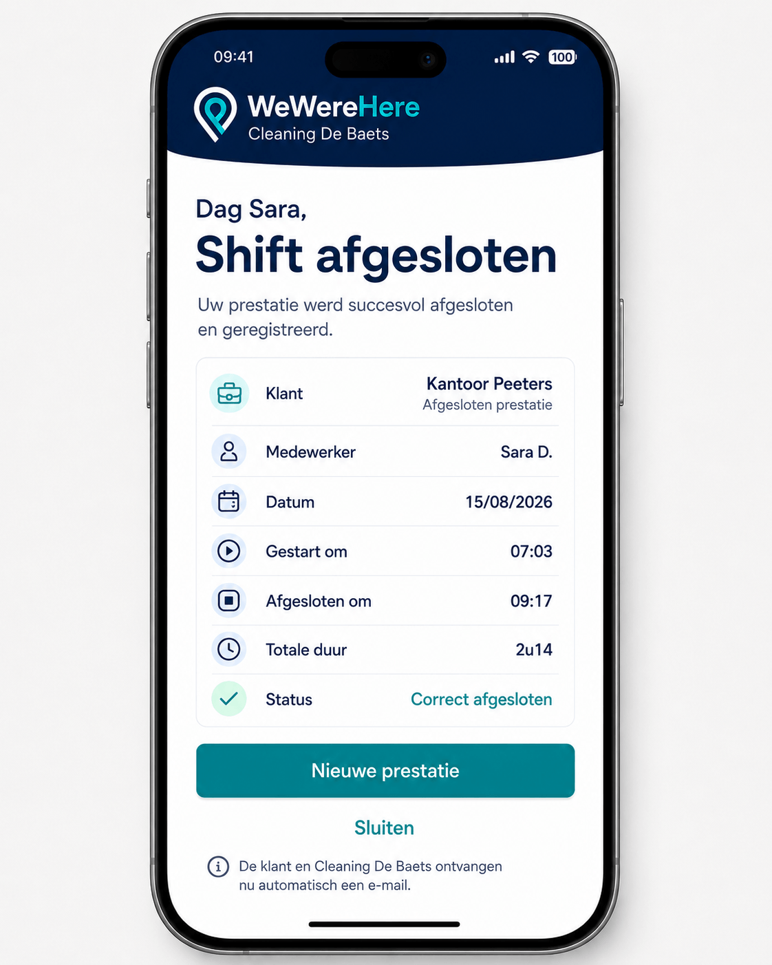 Prestatie afgesloten