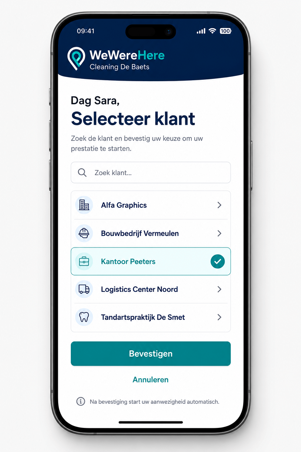IN klant selecteren