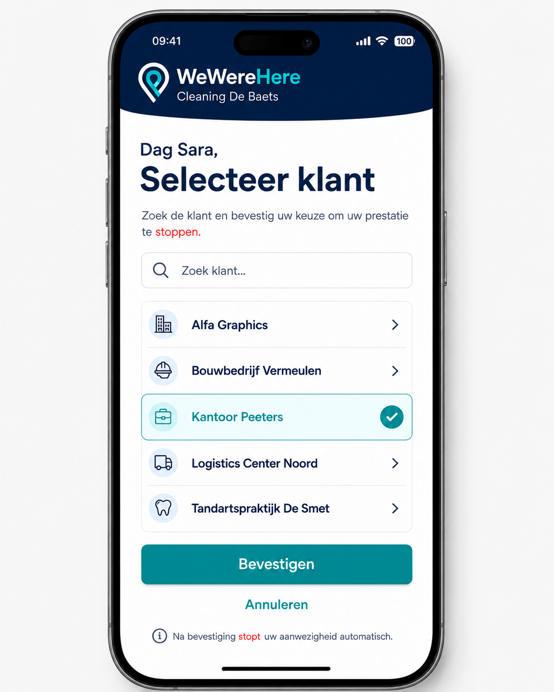 OUT klant selecteren