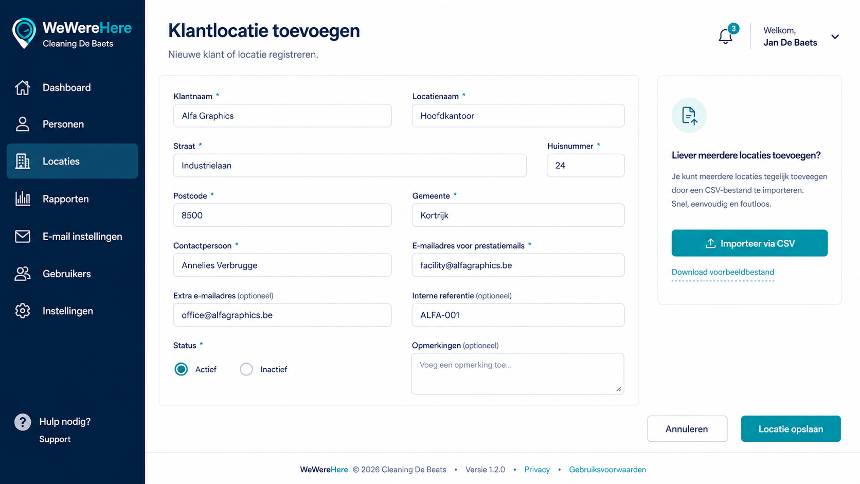 Klantlocatie toevoegen